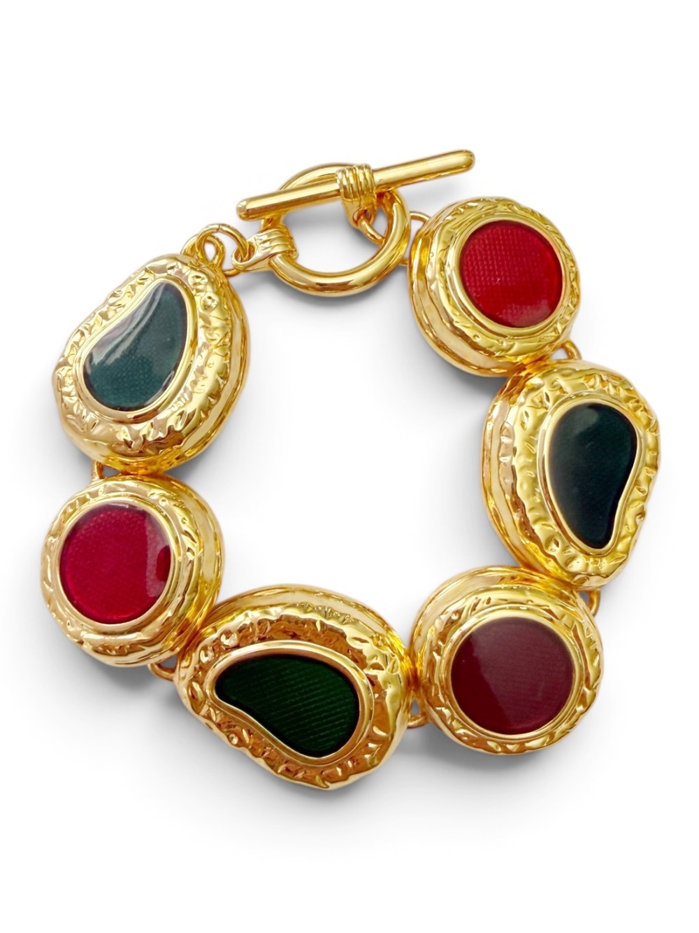 Vintage Multicolor Resin Enamel Sculptural Abstract Link Toggle Bracelet